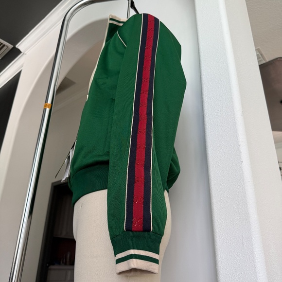 GUCCI Green Cotton/Poly blend Jacquard Zip up TRACK Jacket Sweatshirt, size Lg. - Picture 8 of 13